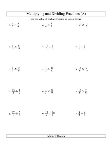 Worksheets Dividing Fractions