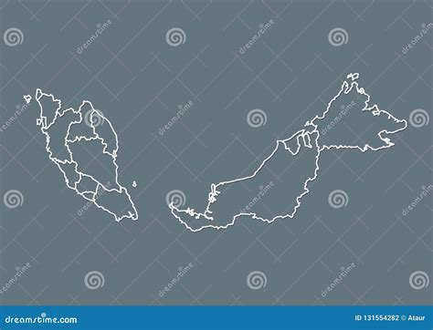 Mapa Blanco De Malasia Con Las Fronteras De Diversos Estados En El