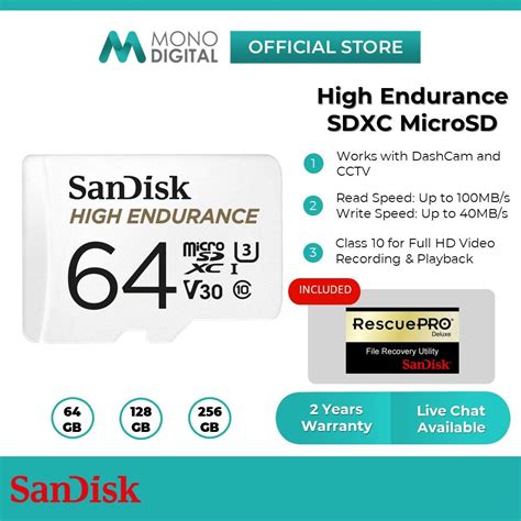 MC SANDISK TF HC10 HIGH ENDURANCE 64GB R100MB S 40MB SDSQQNR 064G