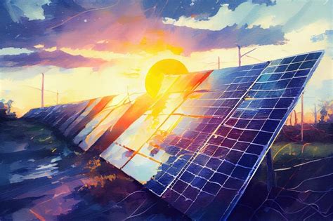 Premium Ai Image Solar Panel With Blue Sky And Sunset Generative Ai