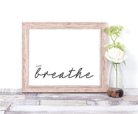 Just Breathe Wall Art, Typography Wall Art, Minimalist Wall Art, Cursive, Digital Download ...