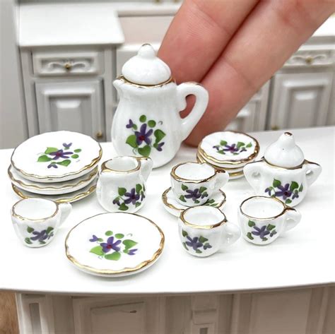 1 12 1 Scale Dollhouse Miniature Floral Tea Set Dining Room