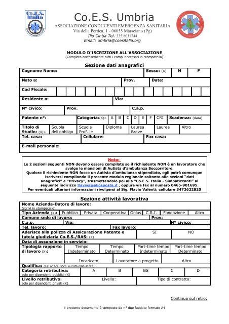 Modulo D Iscrizione Cartaceo Co Es Italia