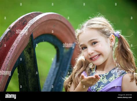 Sweet Six Years Old Blonde Girl Outdoors Stock Photo Alamy