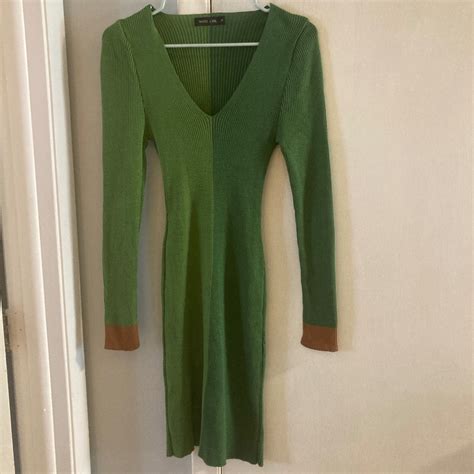 Color Block Green Wool Line Dress - Gem