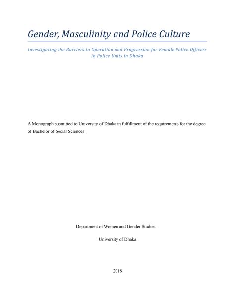 Gender Masculinity And Police Culture In Gender Masculinity And