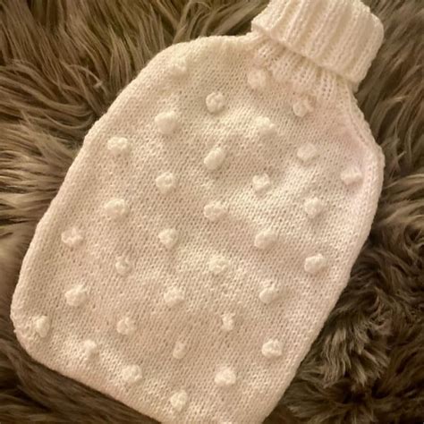 Hand Knitted Bobble Hot Water Bottle Cover Cream Folksy