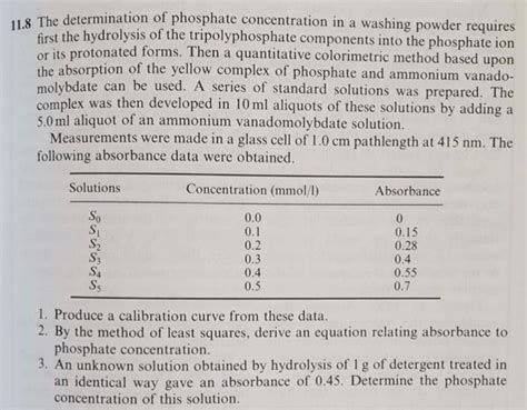 Solved 11 8 The Determination Of Phosphate Concentration In Chegg