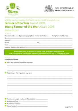 Fillable Online Dpi Nsw Gov Farmer Of The Year Awards 2008