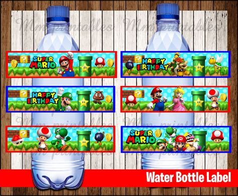 80% OFF SALE Mario Bros Water Bottle Label instant download - Printable