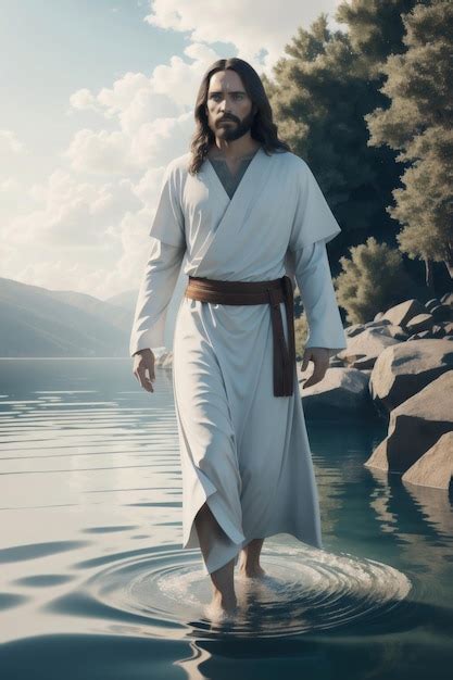 Premium Ai Image Jesus Walking In The Water Holy Christ