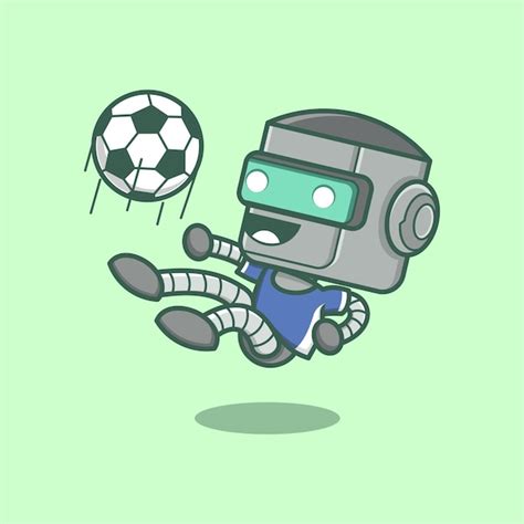 Lindo robot de dibujos animados jugando al fútbol Vector Premium