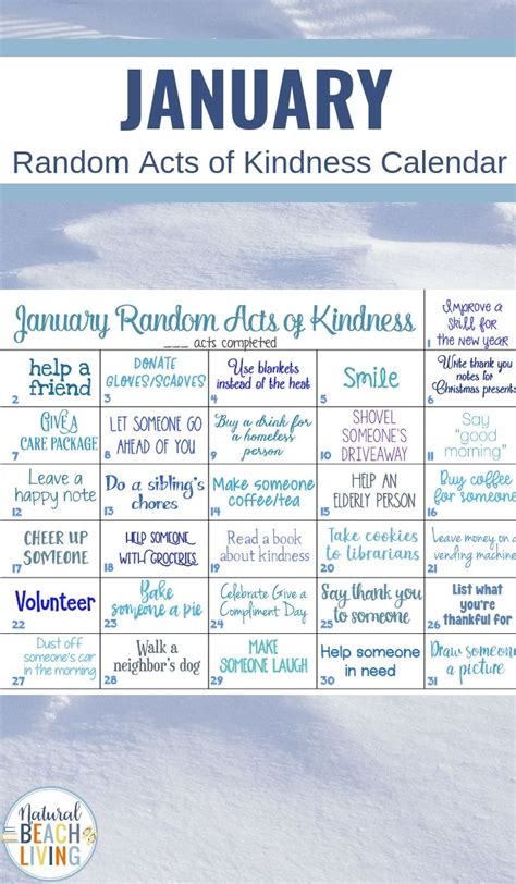 January Random Acts Of Kindness Ideas Calendar Natural Beach Living