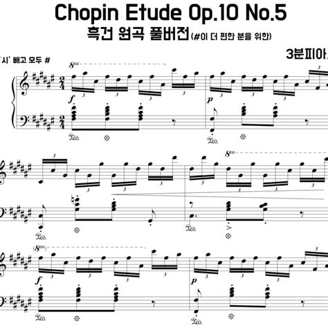 쇼팽 에튀드 악보 흑건 일반 악보 Chopin Etude Op10 No5 샵버전 3분피아노