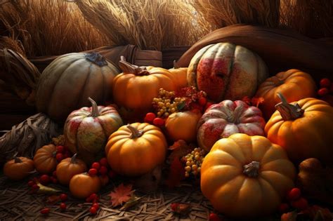 Premium AI Image Autumn Harvest Pumpkin Vegetables Generate Ai