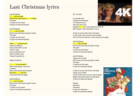 Last Christmas lyrics video or movi…: English ESL powerpoints