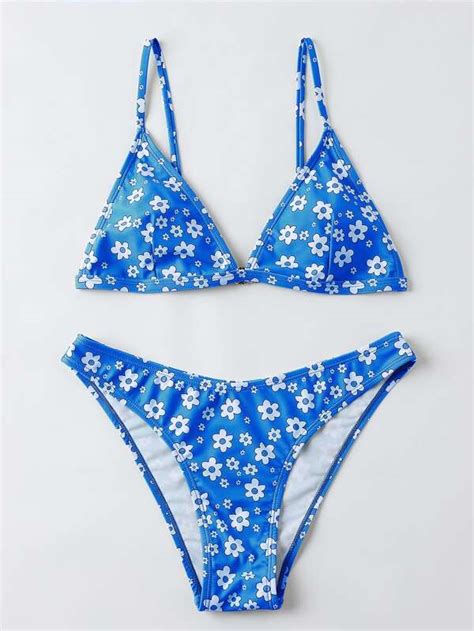 SHEIN Swim Mod Ditsy Floral Bikini Set Triangle Bra Bikini Bottom 2