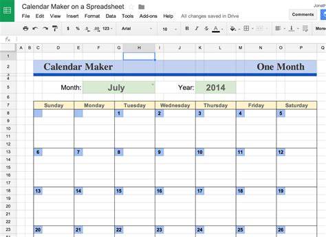 2018 Calendar Spreadsheet Google Sheets for Create A Spreadsheet In ...