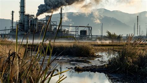 Ai Generated Illustration Of A Factory With Smokestacks Emitting Black