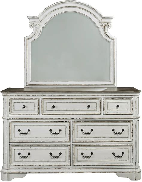 Magnolia Manor Dresser And Mirror In Weathered Bisque By Liberty