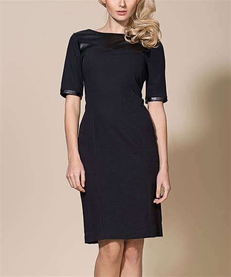 This Black Faux Leather Contrast Sheath Dress By Alore Is Perfect