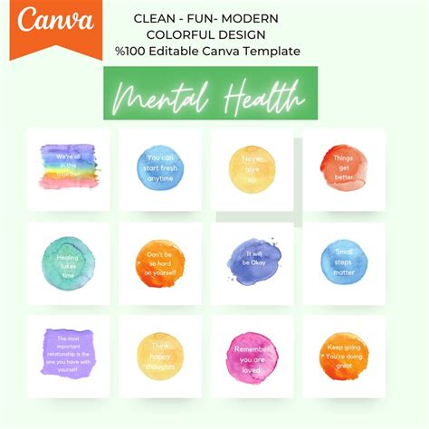 80 Mental Health Social Media Posts Quotes Instagram Done For You Ready Editable Canva Template