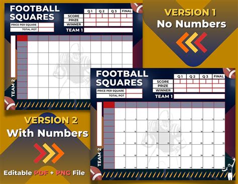 Football Squares 50 Squares Editable Pdf Template Printable Png File