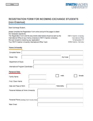 Fillable Online Registration Form RWTH Aachen University Fax Email