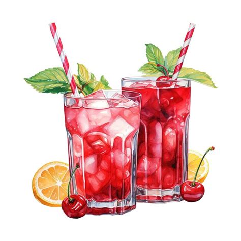 Premium PSD Two Glasses Of Red Cocktail With Ice Ai Generated Image