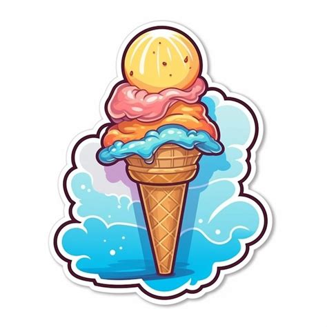 Premium Photo Cartoon Ice Cream Cone Sticker Generative Ai