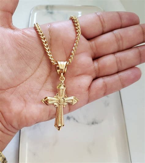 Gold Cross Necklace For Men Gold Crucifix Necklace Mm Gold Curb