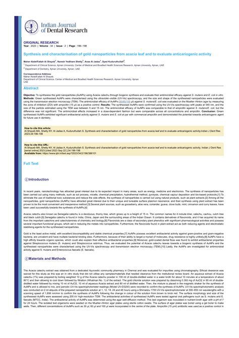 PDF Synthesis And Characterisation Of Gold Nanoparticles From Acacia