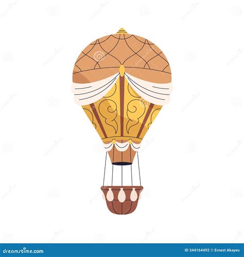 Hot Air Balloon In Vintage Style Aerostat Flying Up Hotair Baloon With Basket Floating Stock