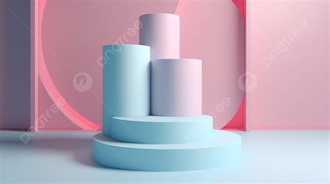 Podium Minimalis Dengan Warna Pastel Biru Muda Pink Dalam Render 3d