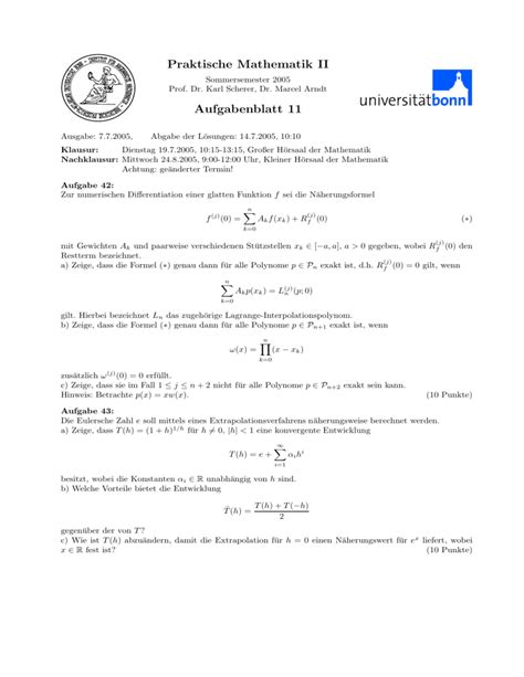 Praktische Mathematik II Aufgabenblatt 11