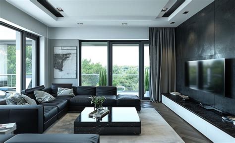 Premium Photo | Modern Black Leather Sectional for Multilayered Living Room Decor