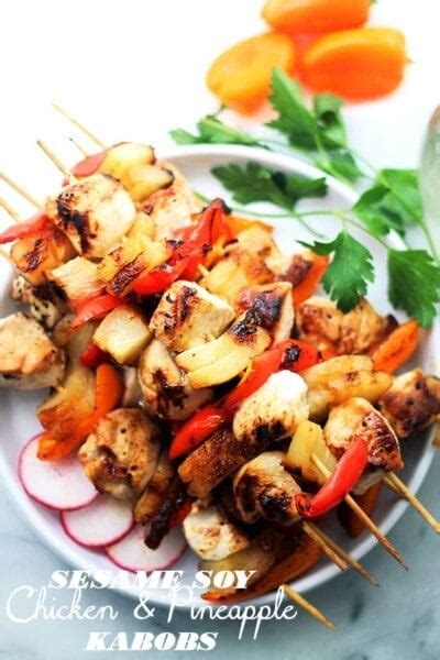 Sesame Soy Pineapple Chicken Kabobs Recipe Diethood