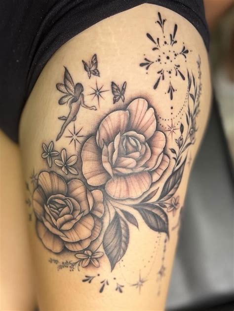 Upper Thigh Rose Tattoos