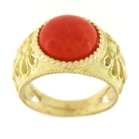 18 carats Or jaune Bague Corail rouge de Méditerranée Catawiki