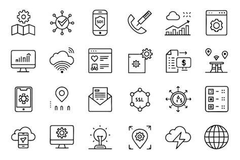 Conjunto De Iconos De Tecnología Y Negocios Ilustración Vectorial Iconos De Estilo De Esquema