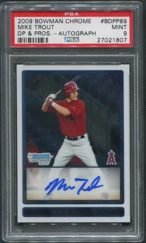 2009 Bowman Chrome Draft Prospects #BDPP89 Mike Trout Rookie Auto PSA 9 ...