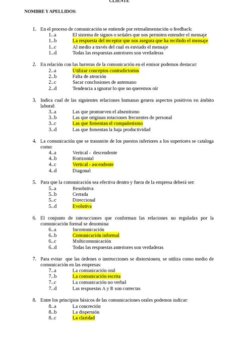 Test Examen tipo Test Comunicación y Atención al Cliente