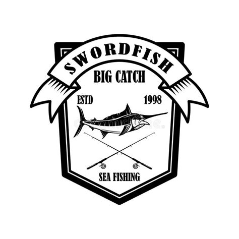 Sea Fishing Emblem Template With Swordfish And Crossed Fishing Rods