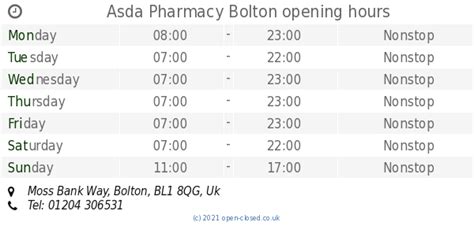 Asda Pharmacy Bolton opening times, Moss Bank Way