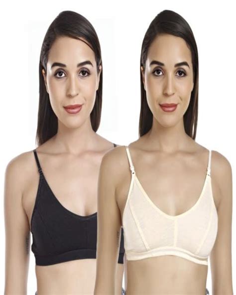 Buy Looksomgs Cotton Lycra Sports Bra In Skin And Black Color Pack Of 2 Online At Best Prices In