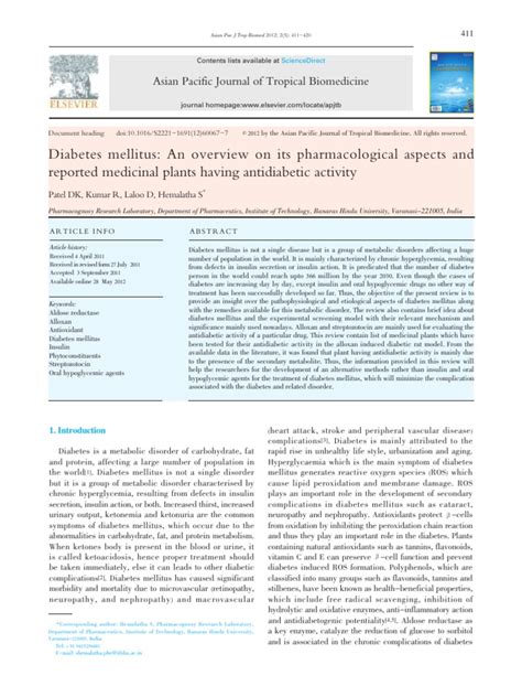PDF Diabetes Mellitus An Overview On Its Pharmacological Aspects And