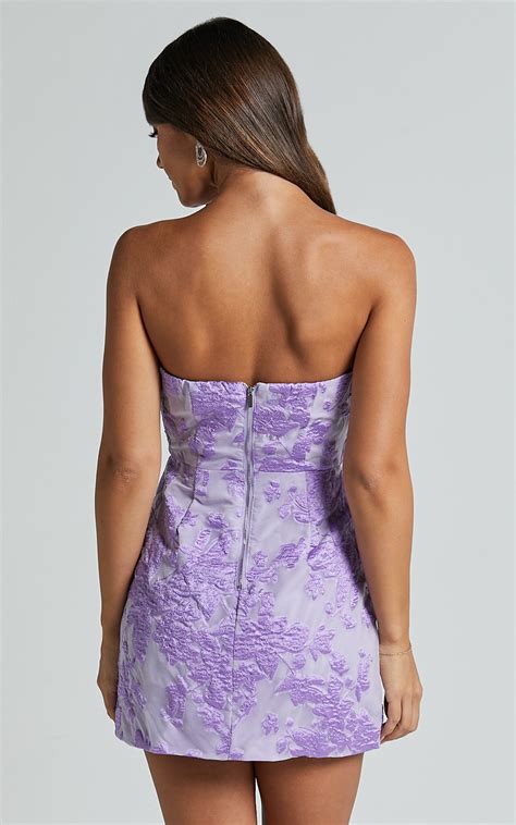 Brailey Mini Dress Strapless Dress In Purple Jacquard Showpo Usa