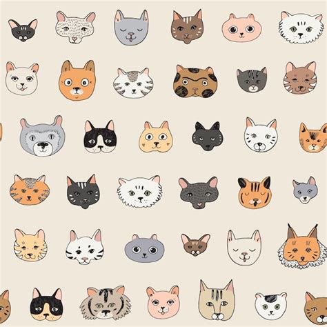 Premium Vector Cats Faces Doodle Vector Seamless Pattern