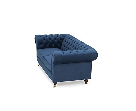 Blue Velvet Fabric Seater Sofa Homegenies