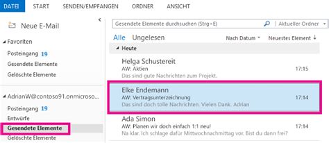 Anzeigen Gesendeter E Mails Outlook